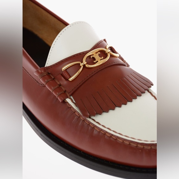 Celine Luco Polished Maillons Triomphe Moccasin Loafers Brown White - size 35.5 - Picture 4 of 13